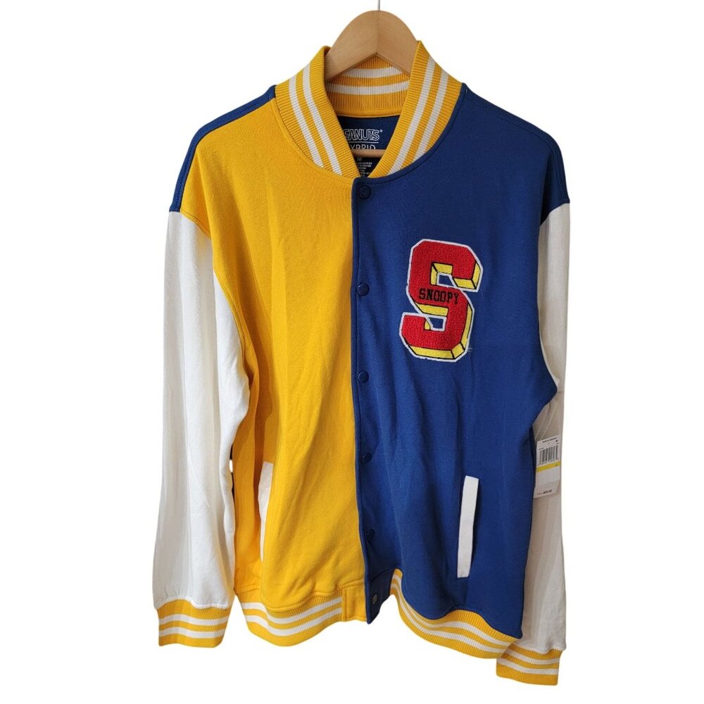 Peanuts Hybrid Apparel Snoopy Letterman Jacket M Cotton/Polyester Unisex Blue & - Picture 1 of 4